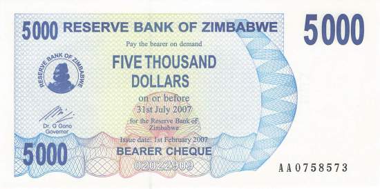 5000 Dollars Zimbabwe p.45 2007